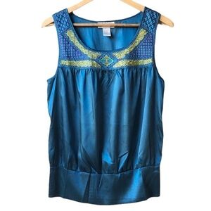 Soft Surroundings Turquoise Blue Embroidered Sleeveless Top - M